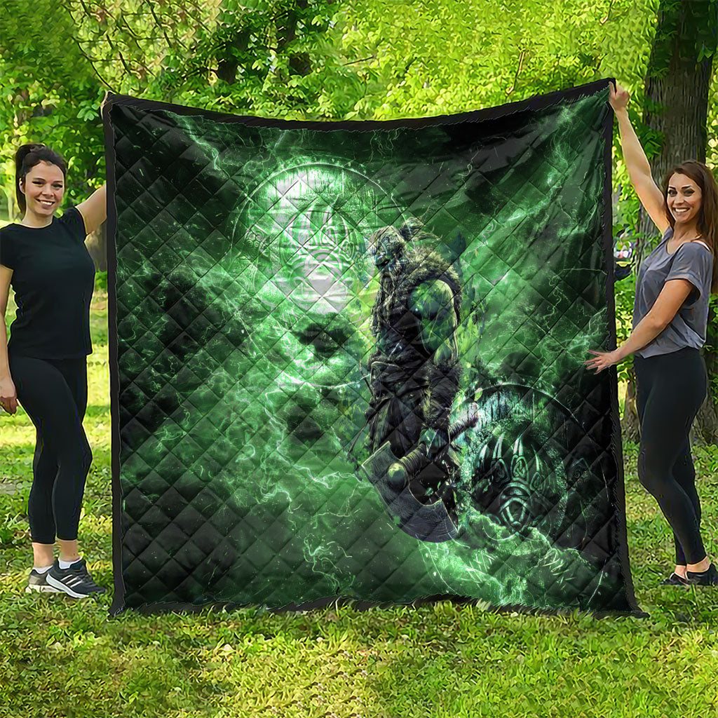 Norse Viking Warrior with Axe Quilt Celtic Knot Nordic Fantasy Lightning Art