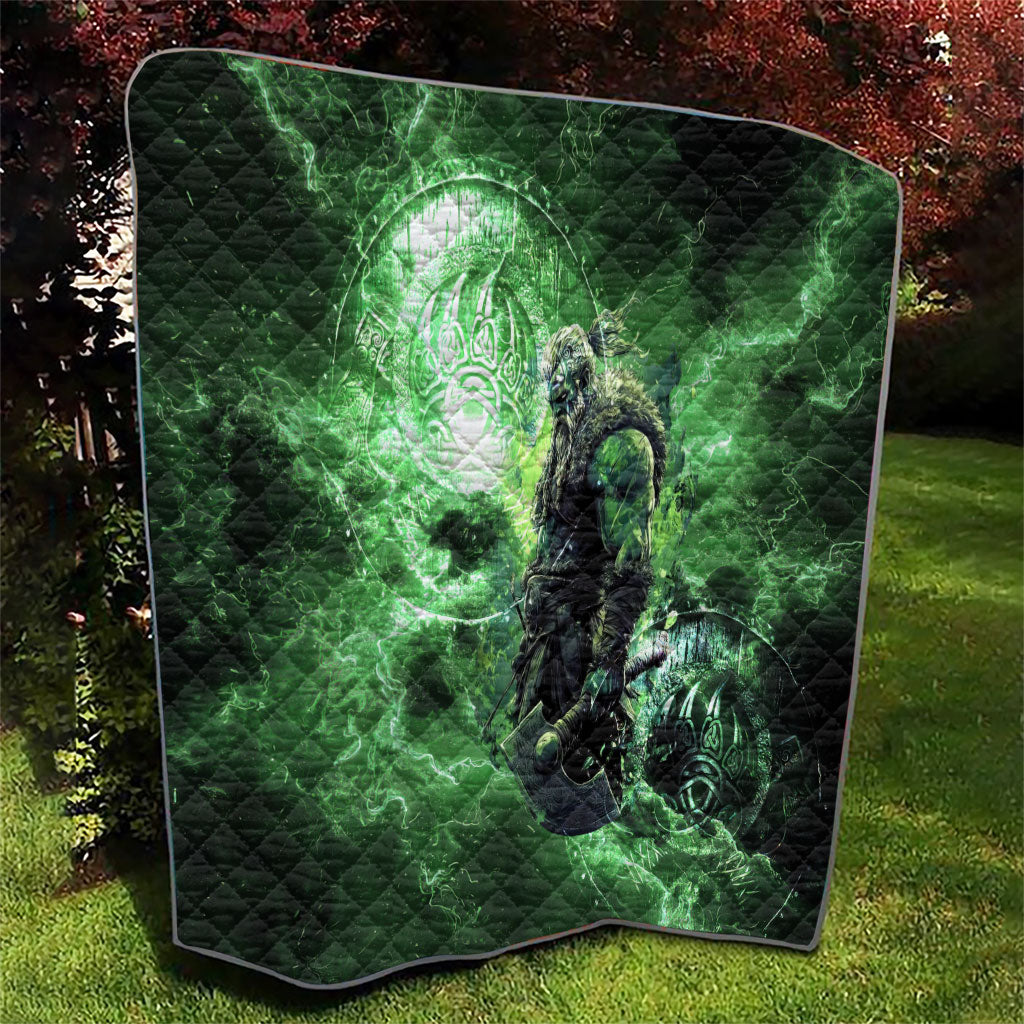 Norse Viking Warrior with Axe Quilt Celtic Knot Nordic Fantasy Lightning Art