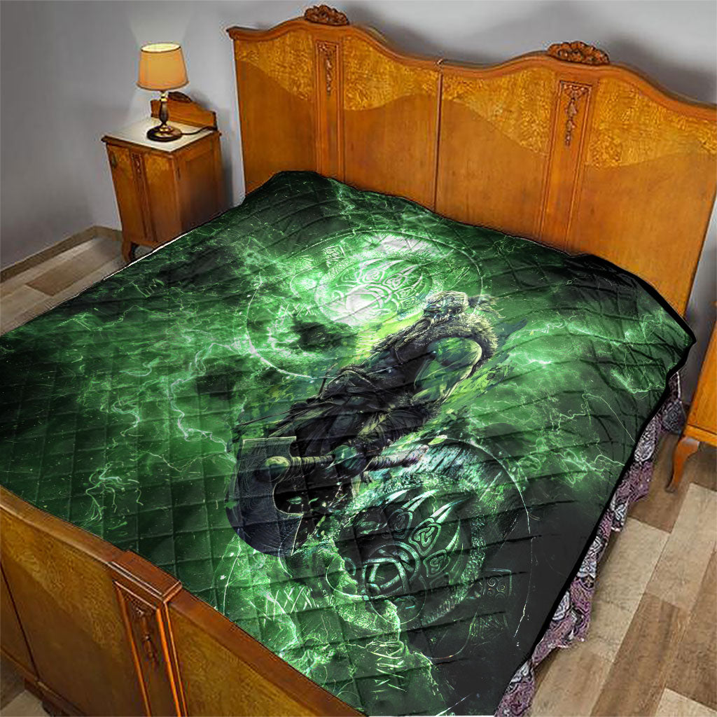 Norse Viking Warrior with Axe Quilt Celtic Knot Nordic Fantasy Lightning Art