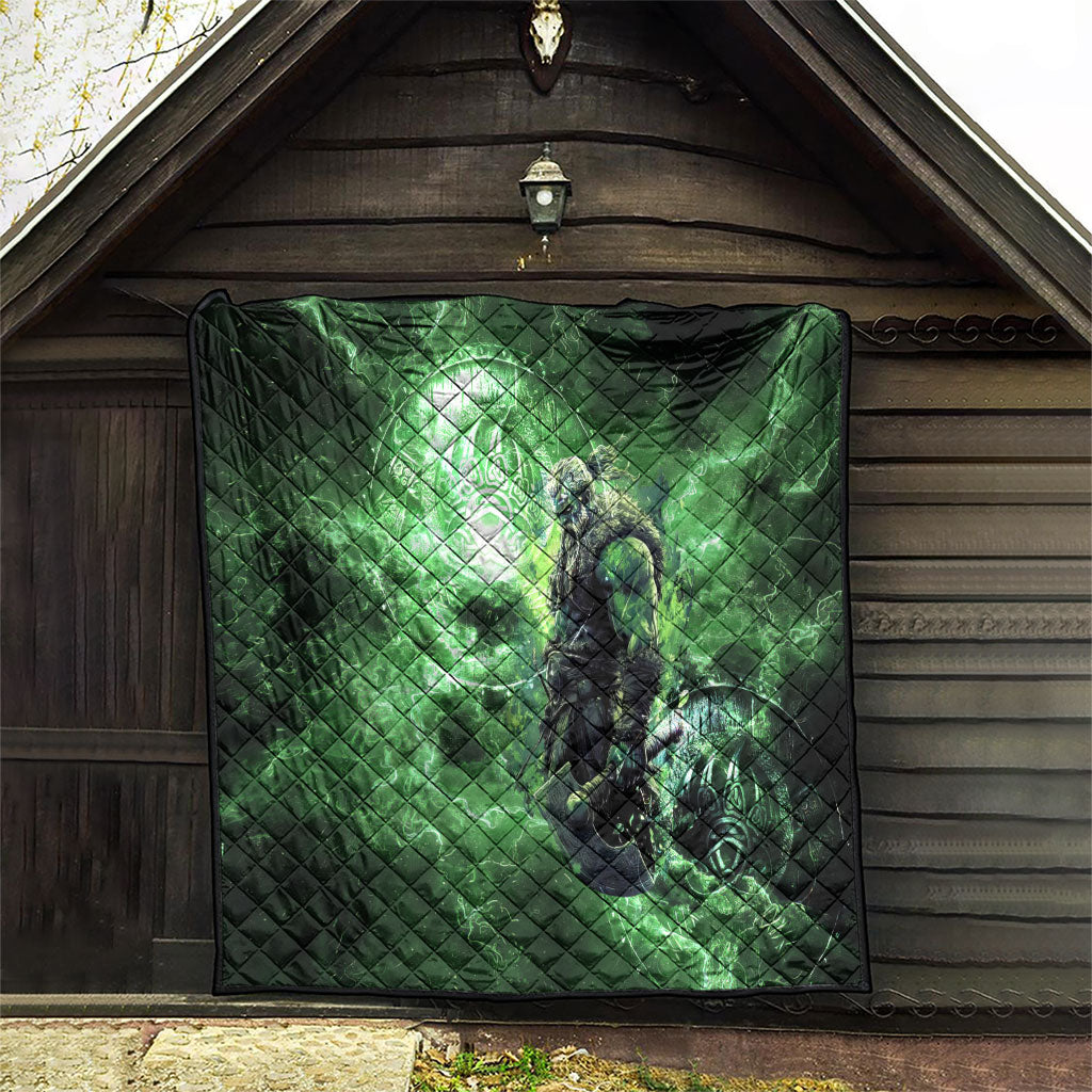Norse Viking Warrior with Axe Quilt Celtic Knot Nordic Fantasy Lightning Art