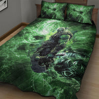 Norse Viking Warrior with Axe Quilt Bed Set Celtic Knot Nordic Fantasy Lightning Art
