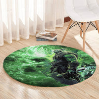 Norse Viking Warrior with Axe Round Carpet Celtic Knot Nordic Fantasy Lightning Art