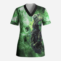 Norse Viking Warrior with Axe Scrub Top Celtic Knot Nordic Fantasy Lightning Art