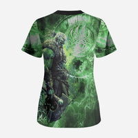 Norse Viking Warrior with Axe Scrub Top Celtic Knot Nordic Fantasy Lightning Art