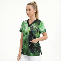 Norse Viking Warrior with Axe Scrub Top Celtic Knot Nordic Fantasy Lightning Art