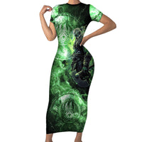 Norse Viking Warrior with Axe Short Sleeve Bodycon Dress Celtic Knot Nordic Fantasy Lightning Art