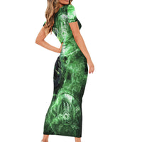 Norse Viking Warrior with Axe Short Sleeve Bodycon Dress Celtic Knot Nordic Fantasy Lightning Art