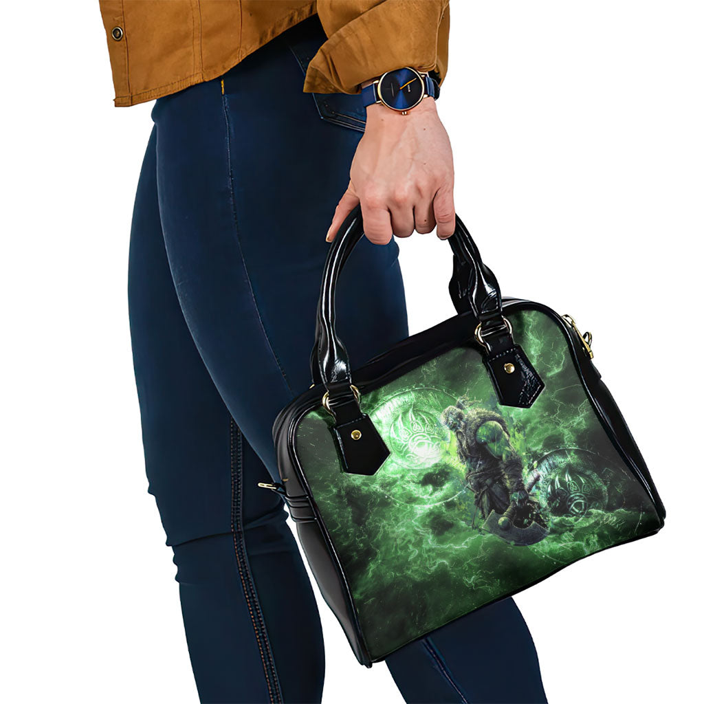 Norse Viking Warrior with Axe Shoulder Handbag Celtic Knot Nordic Fantasy Lightning Art