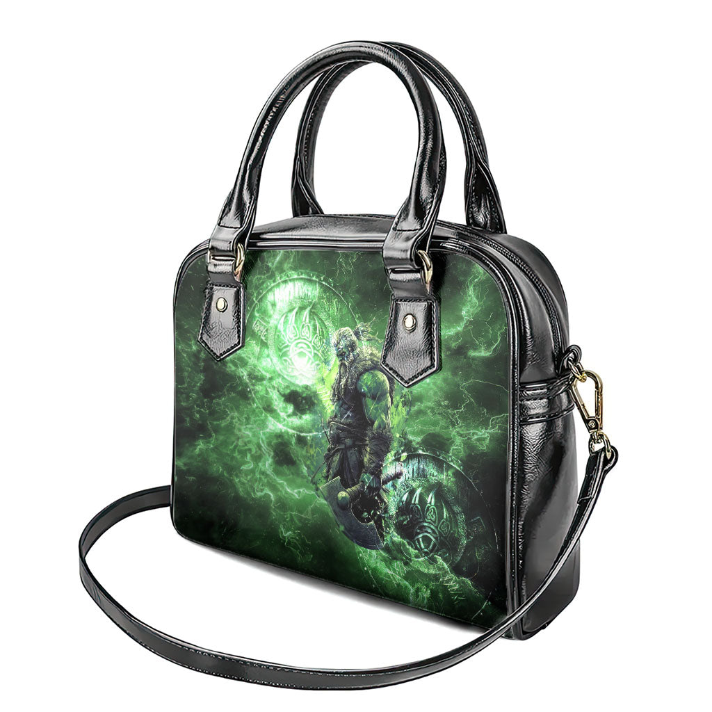 Norse Viking Warrior with Axe Shoulder Handbag Celtic Knot Nordic Fantasy Lightning Art