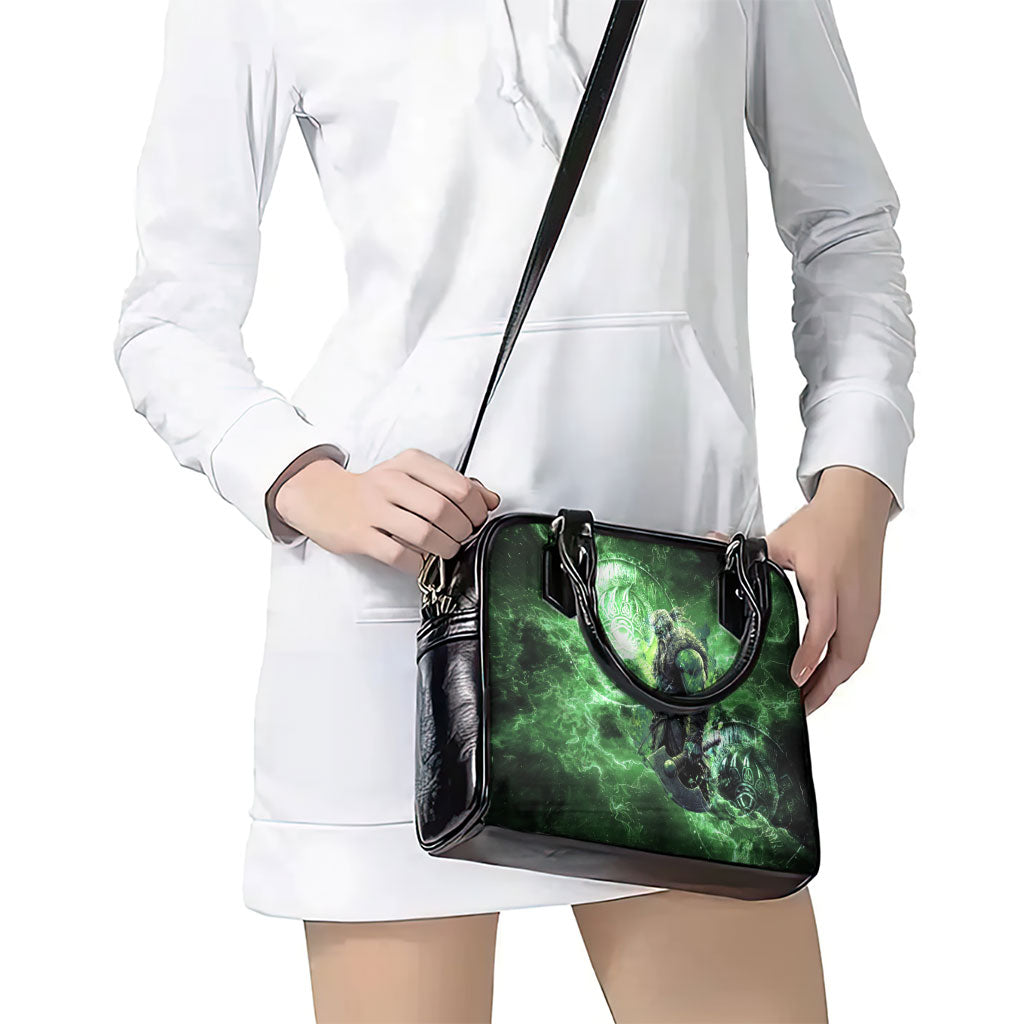 Norse Viking Warrior with Axe Shoulder Handbag Celtic Knot Nordic Fantasy Lightning Art