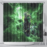 Norse Viking Warrior with Axe Shower Curtain Celtic Knot Nordic Fantasy Lightning Art