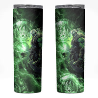 Norse Viking Warrior with Axe Skinny Tumbler Celtic Knot Nordic Fantasy Lightning Art