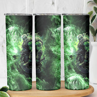 Norse Viking Warrior with Axe Skinny Tumbler Celtic Knot Nordic Fantasy Lightning Art