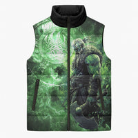 Norse Viking Warrior with Axe Sleeveless Puffer Jacket Celtic Knot Nordic Fantasy Lightning Art