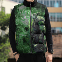 Norse Viking Warrior with Axe Sleeveless Puffer Jacket Celtic Knot Nordic Fantasy Lightning Art