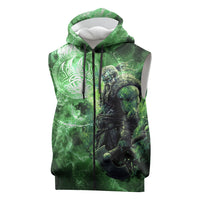 Norse Viking Warrior with Axe Sleeveless Zip Hoodie Celtic Knot Nordic Fantasy Lightning Art
