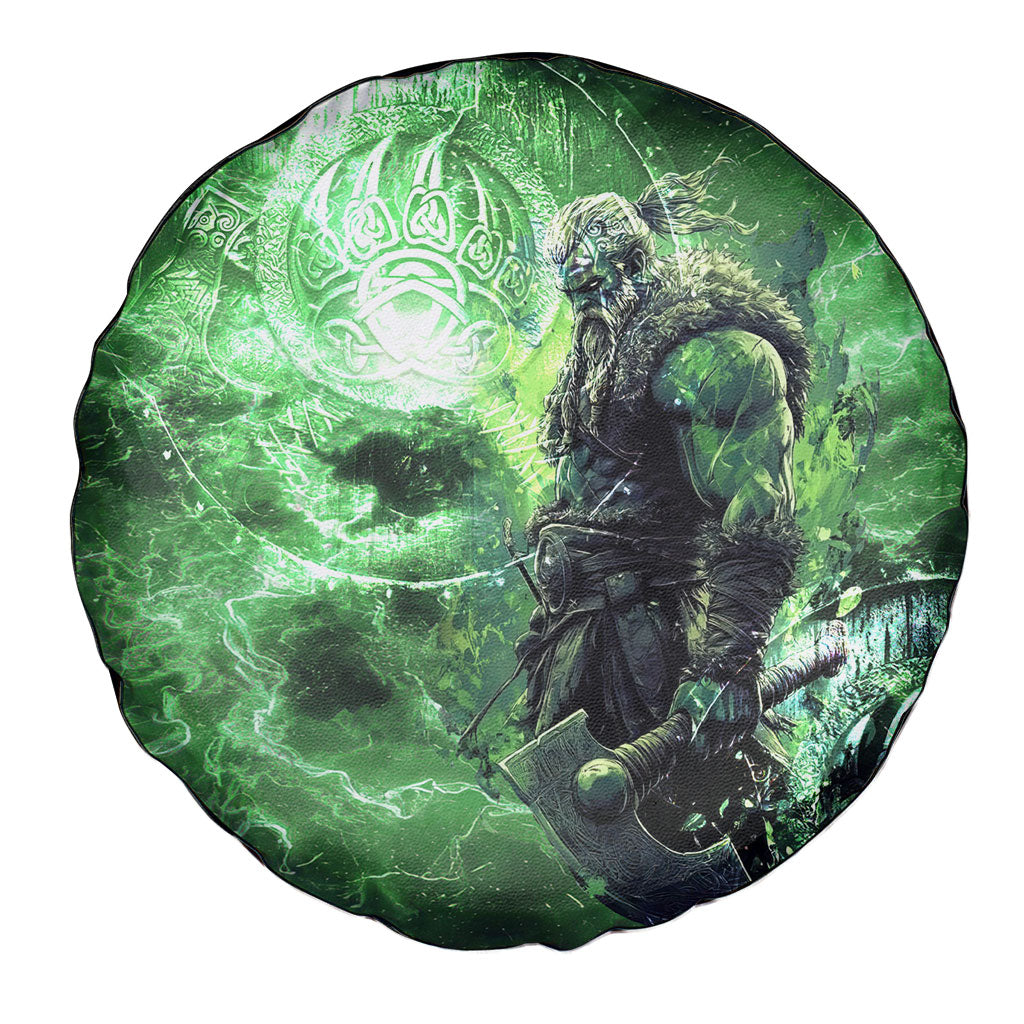 Norse Viking Warrior with Axe Spare Tire Cover Celtic Knot Nordic Fantasy Lightning Art