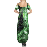 Norse Viking Warrior with Axe Summer Maxi Dress Celtic Knot Nordic Fantasy Lightning Art