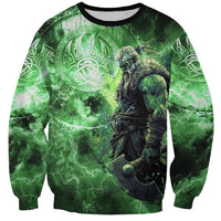 Norse Viking Warrior with Axe Sweatshirt Celtic Knot Nordic Fantasy Lightning Art