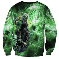 Norse Viking Warrior with Axe Sweatshirt Celtic Knot Nordic Fantasy Lightning Art
