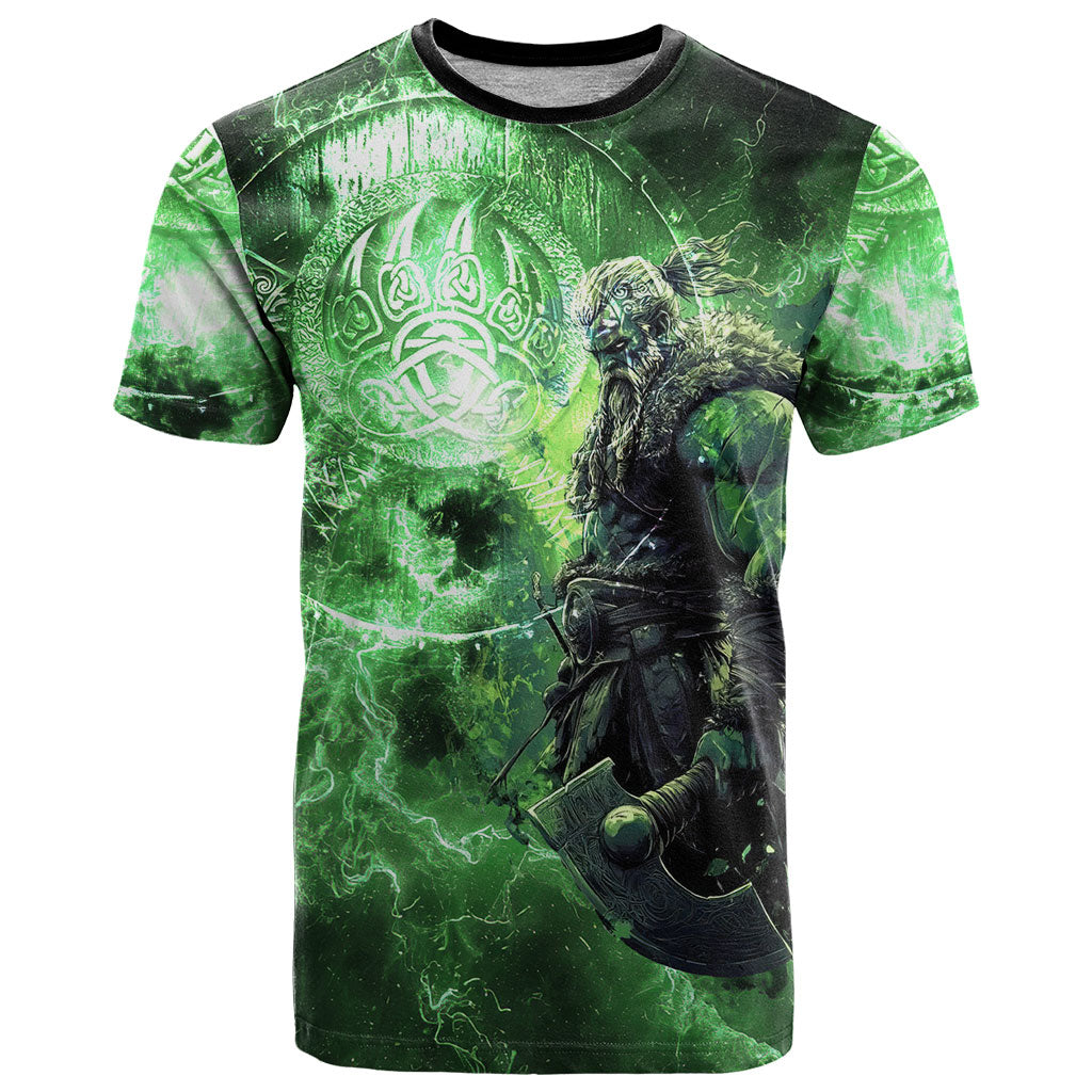 Norse Viking Warrior with Axe T Shirt Celtic Knot Nordic Fantasy Lightning Art