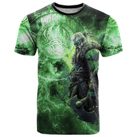 Norse Viking Warrior with Axe T Shirt Celtic Knot Nordic Fantasy Lightning Art