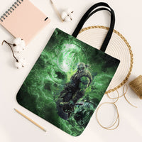 Norse Viking Warrior with Axe Tote Bag Celtic Knot Nordic Fantasy Lightning Art