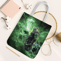 Norse Viking Warrior with Axe Tote Bag Celtic Knot Nordic Fantasy Lightning Art