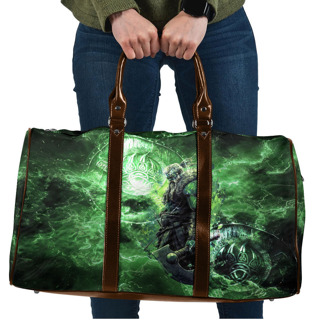 Norse Viking Warrior with Axe Travel Bag Celtic Knot Nordic Fantasy Lightning Art