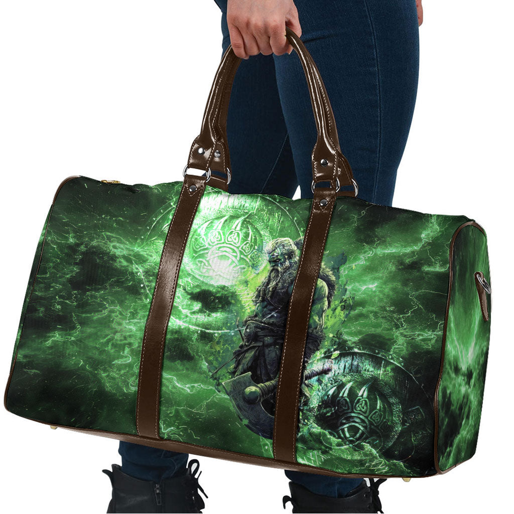 Norse Viking Warrior with Axe Travel Bag Celtic Knot Nordic Fantasy Lightning Art