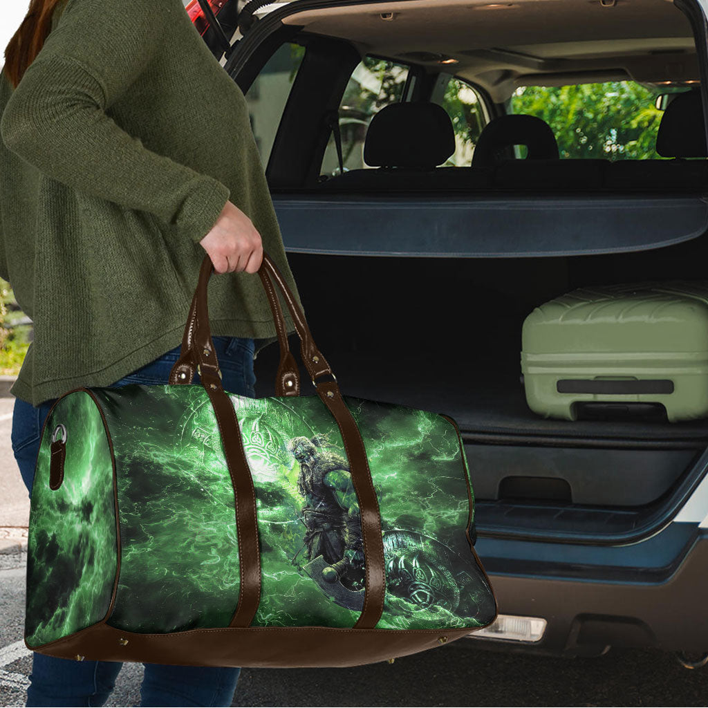 Norse Viking Warrior with Axe Travel Bag Celtic Knot Nordic Fantasy Lightning Art