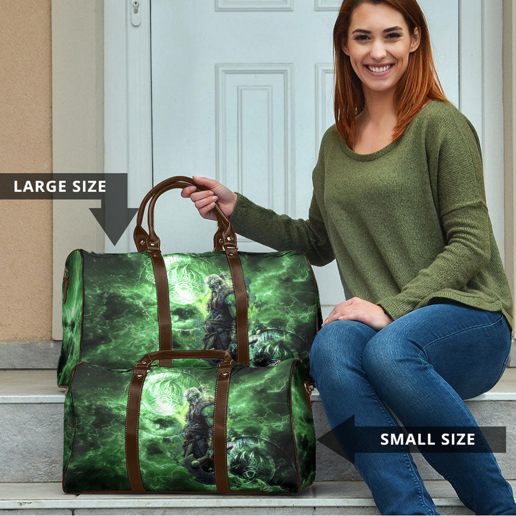 Norse Viking Warrior with Axe Travel Bag Celtic Knot Nordic Fantasy Lightning Art