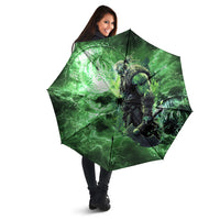Norse Viking Warrior with Axe Umbrella Celtic Knot Nordic Fantasy Lightning Art