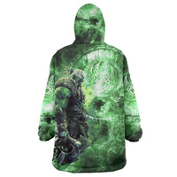 Norse Viking Warrior with Axe Wearable Blanket Hoodie Celtic Knot Nordic Fantasy Lightning Art