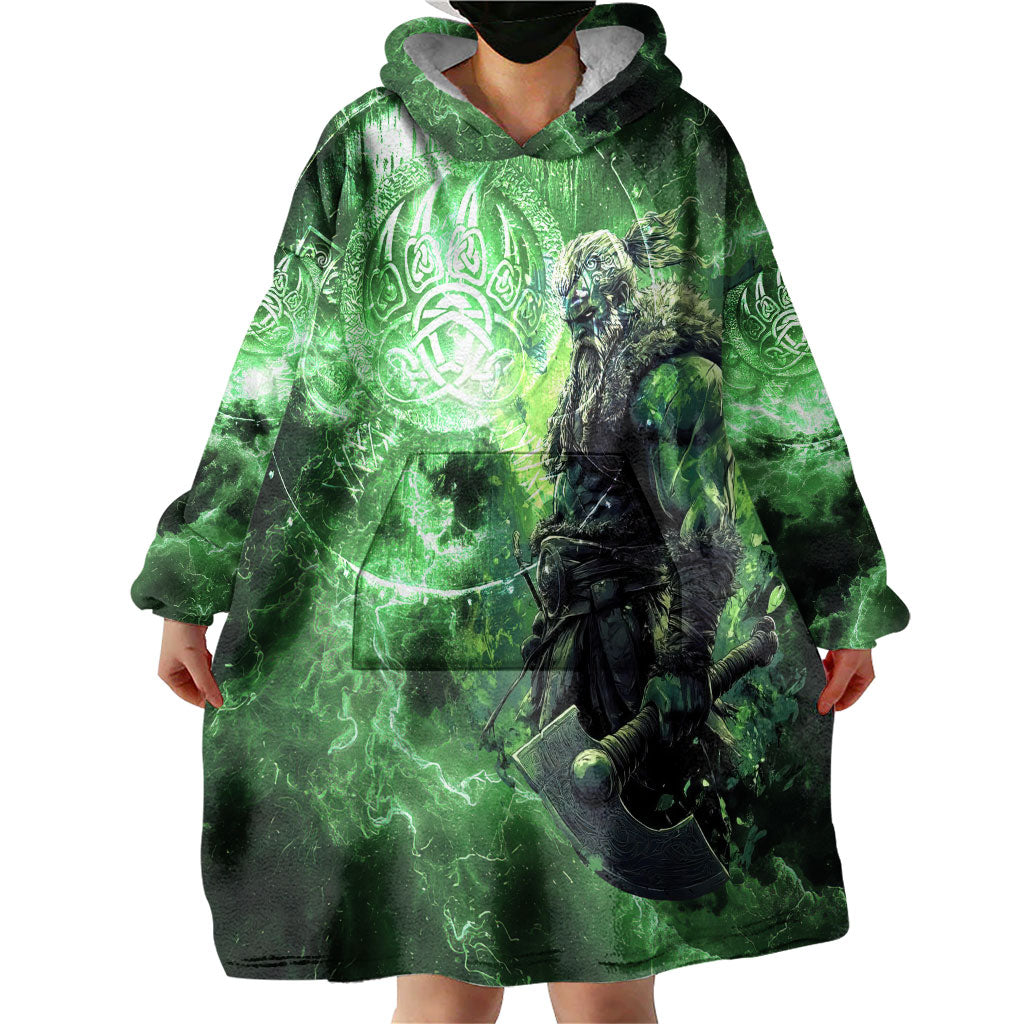 Norse Viking Warrior with Axe Wearable Blanket Hoodie Celtic Knot Nordic Fantasy Lightning Art
