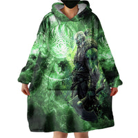 Norse Viking Warrior with Axe Wearable Blanket Hoodie Celtic Knot Nordic Fantasy Lightning Art