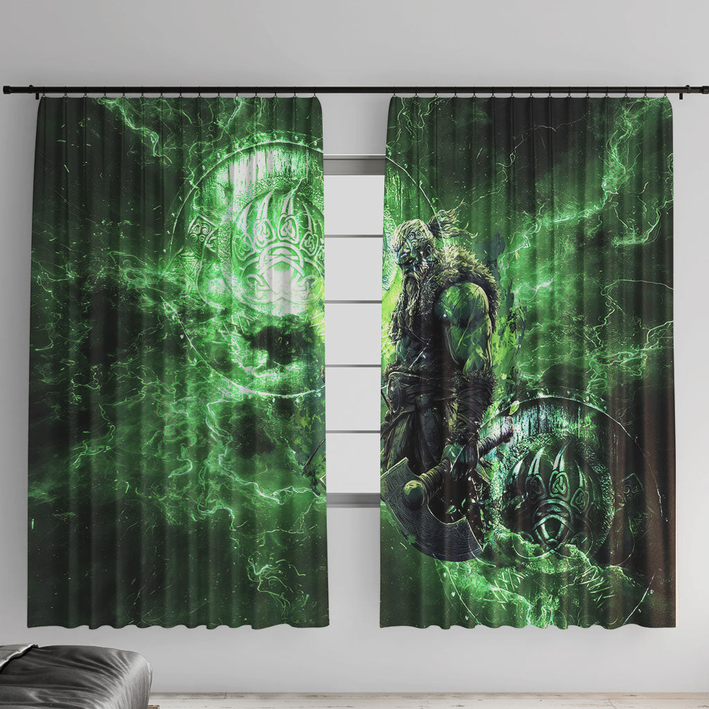 Norse Viking Warrior with Axe Window Curtain Celtic Knot Nordic Fantasy Lightning Art