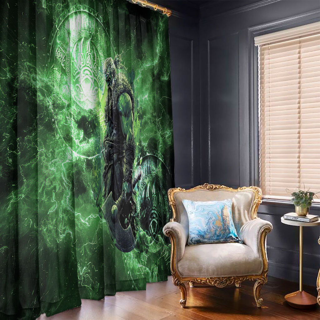 Norse Viking Warrior with Axe Window Curtain Celtic Knot Nordic Fantasy Lightning Art