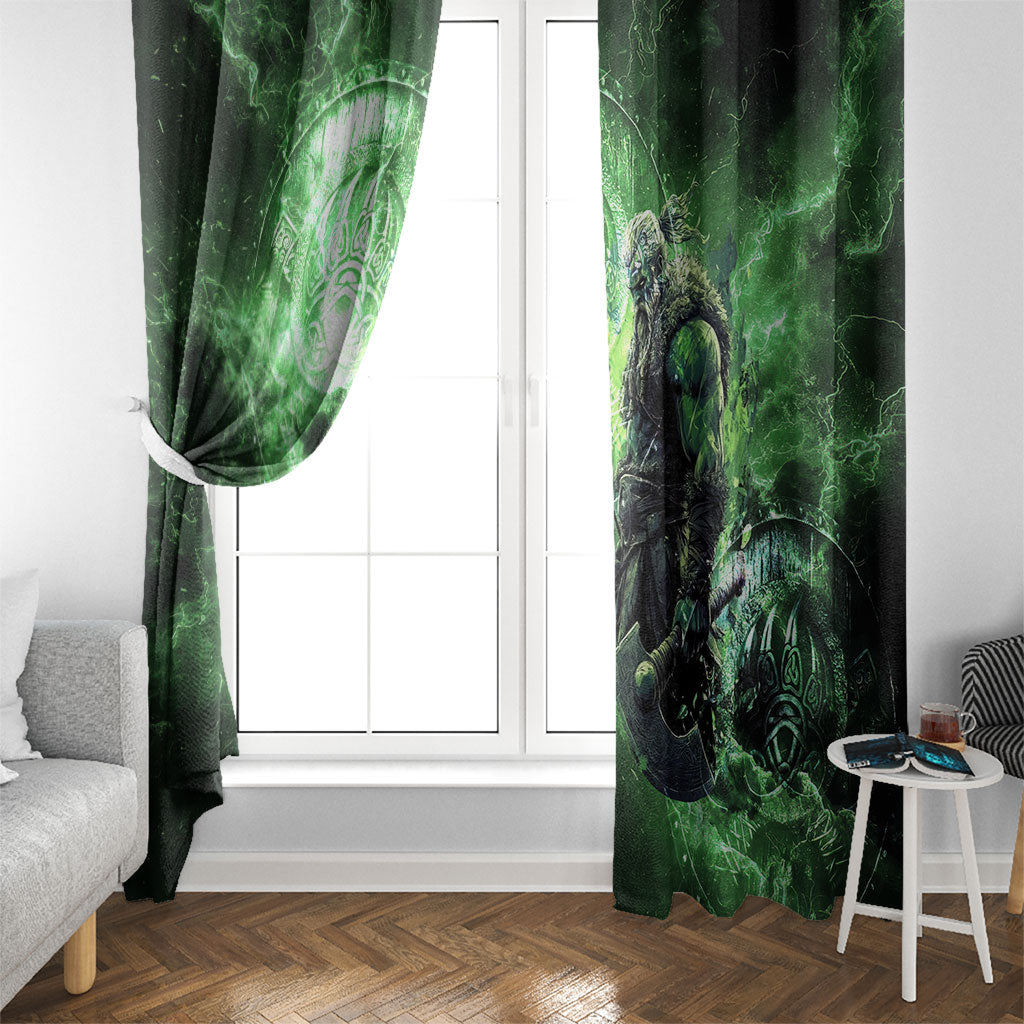 Norse Viking Warrior with Axe Window Curtain Celtic Knot Nordic Fantasy Lightning Art