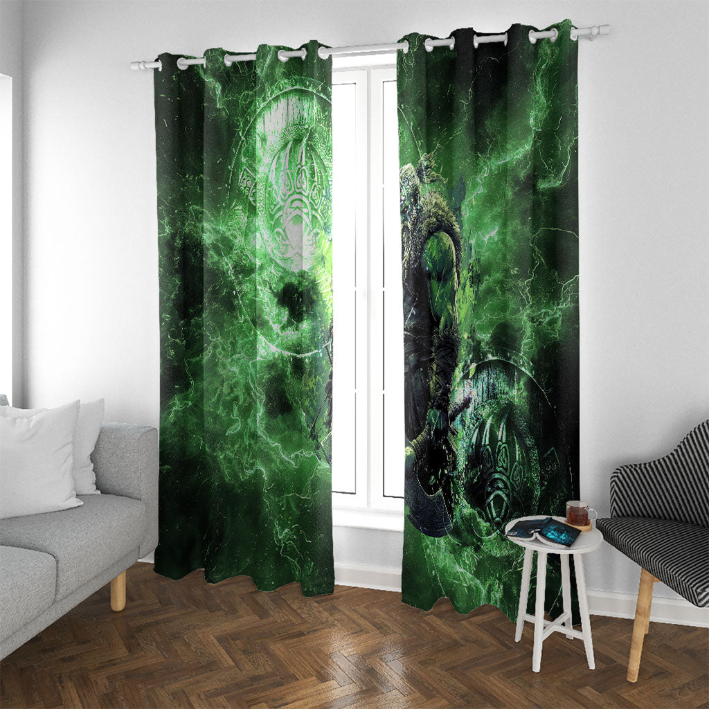 Norse Viking Warrior with Axe Window Curtain Celtic Knot Nordic Fantasy Lightning Art