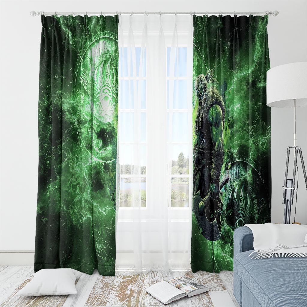 Norse Viking Warrior with Axe Window Curtain Celtic Knot Nordic Fantasy Lightning Art