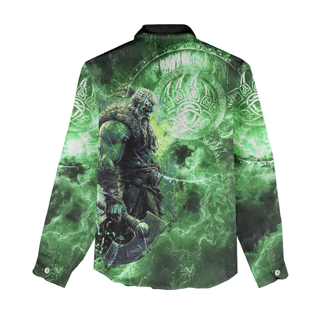 Norse Viking Warrior with Axe Women Casual Shirt Celtic Knot Nordic Fantasy Lightning Art