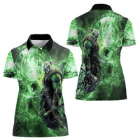 Norse Viking Warrior with Axe Women Polo Shirt Celtic Knot Nordic Fantasy Lightning Art