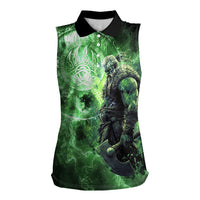 Norse Viking Warrior with Axe Women Sleeveless Polo Shirt Celtic Knot Nordic Fantasy Lightning Art