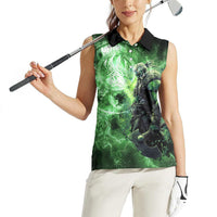 Norse Viking Warrior with Axe Women Sleeveless Polo Shirt Celtic Knot Nordic Fantasy Lightning Art