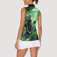 Norse Viking Warrior with Axe Women Sleeveless Polo Shirt Celtic Knot Nordic Fantasy Lightning Art
