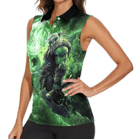 Norse Viking Warrior with Axe Women Sleeveless Polo Shirt Celtic Knot Nordic Fantasy Lightning Art