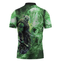 Norse Viking Warrior with Axe Zipper Polo Shirt Celtic Knot Nordic Fantasy Lightning Art