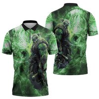 Norse Viking Warrior with Axe Zipper Polo Shirt Celtic Knot Nordic Fantasy Lightning Art