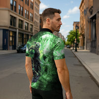 Norse Viking Warrior with Axe Zipper Polo Shirt Celtic Knot Nordic Fantasy Lightning Art